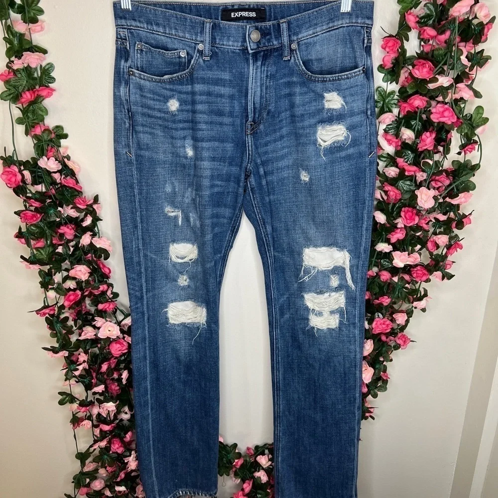 Express Mens Distressed Slim Straight Jeans Soft Cotton 32x32 Casual Grunge